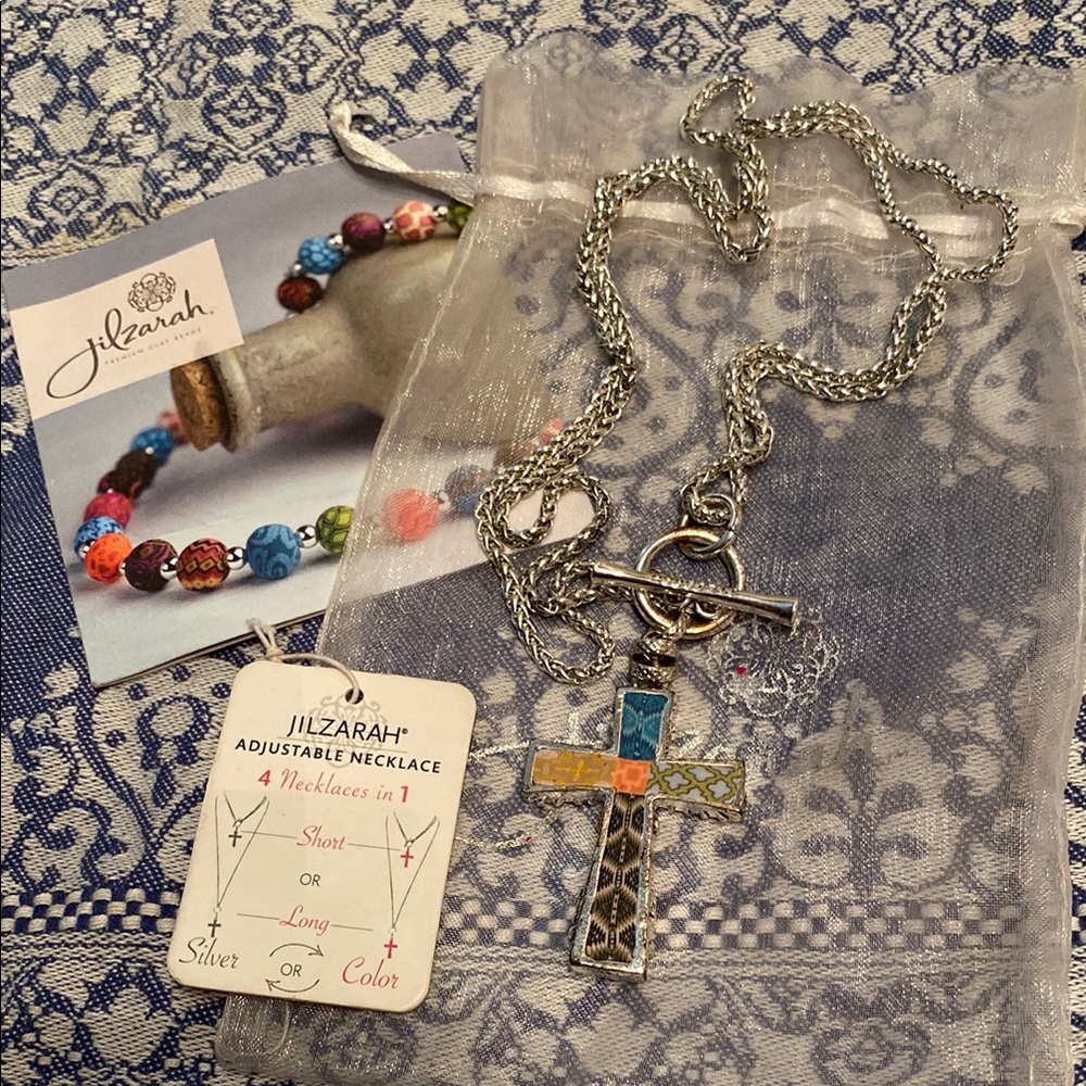 Jilzarah Silver and Colorful Cross Necklace